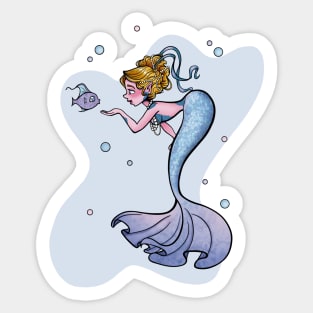 Sweet Mermaid With Blue Fin Sticker